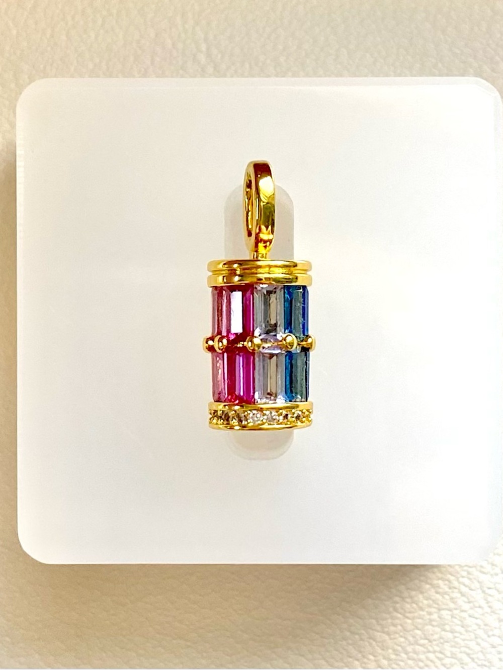 Gold Multicolor Baguette Gem Cylinder Pendant